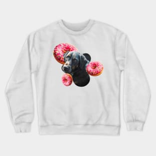 black labrador retriever with pink donuts Crewneck Sweatshirt